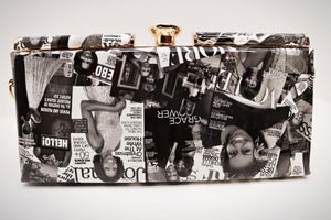 Magazine Print Rectangle Evening Bag